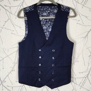 O Code Navy Double Breasted Toiletries Printed Waistcoat
